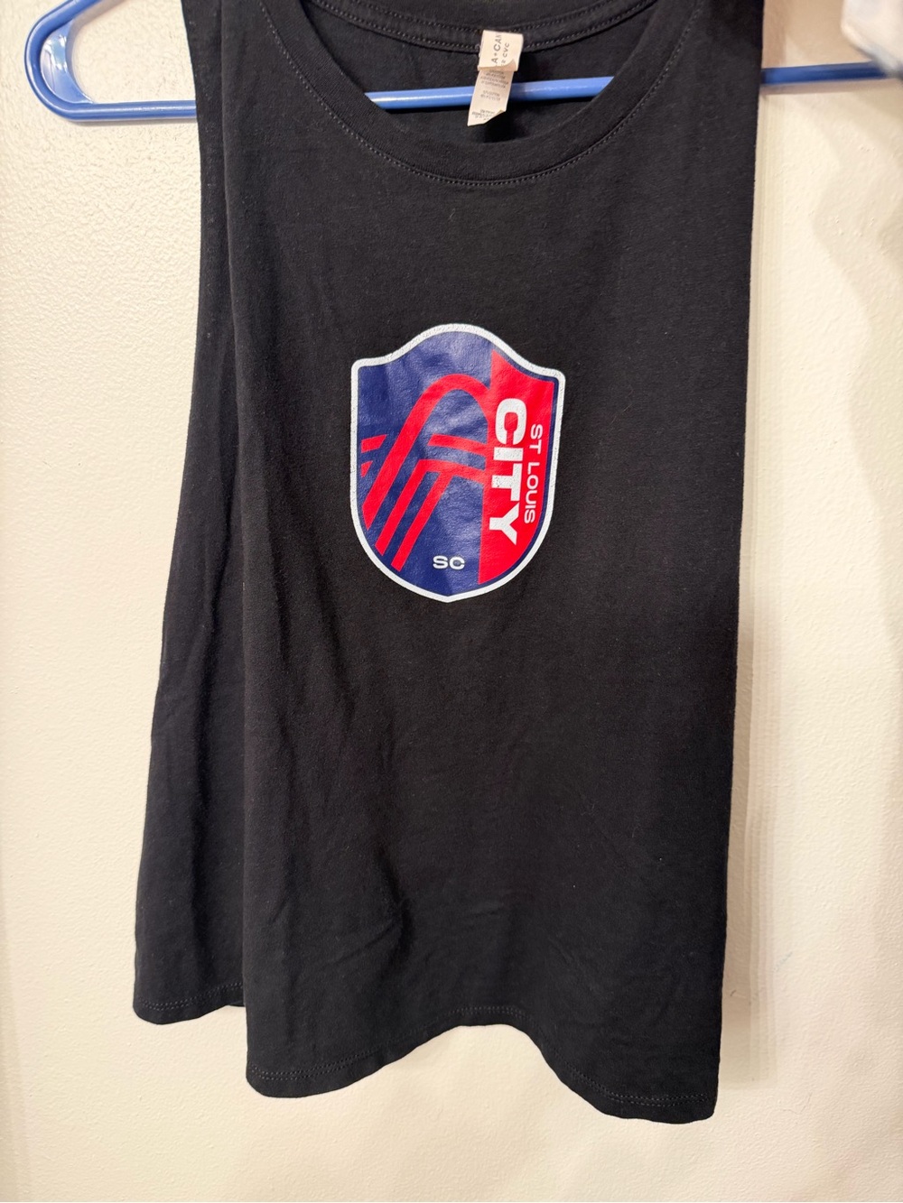 Bella Canvas Black Muscle Tank with Red and Blue St. Louis City Crest